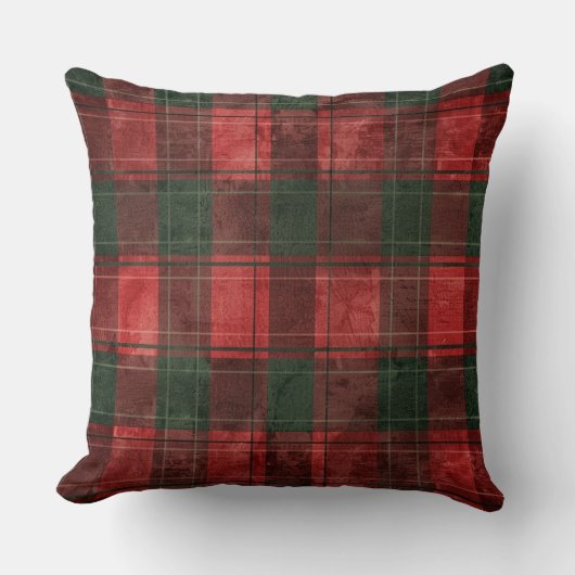 Red and Green Buffalo Plaid Christmas Throw Pillow クッション (正面)