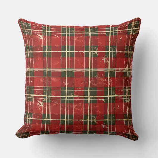 Red and Green Buffalo Plaid Christmas Throw Pillow クッション (正面)