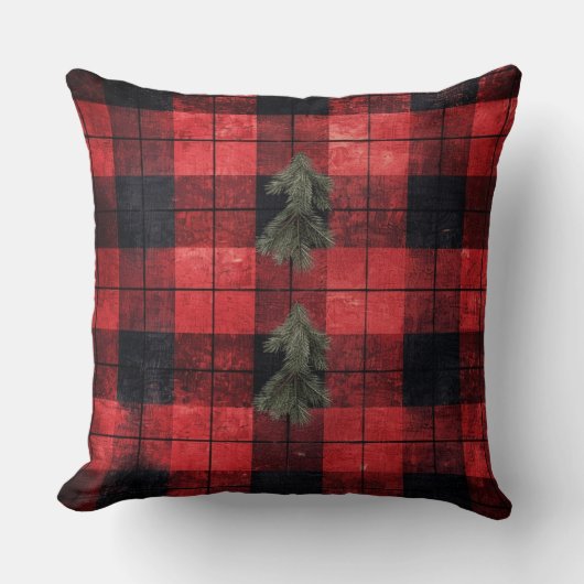 Red and Green Buffalo Plaid Christmas Throw Pillow クッション (正面)