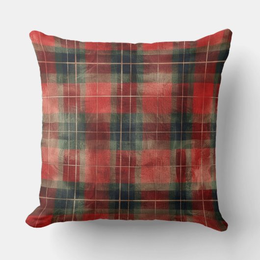Red and Green Buffalo Plaid Christmas Throw Pillow クッション (正面)