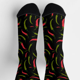 Red and Green Chili Peppers Chillies Pattern ソックス