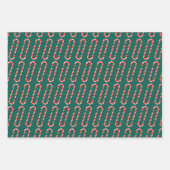 Red and Green Christmas Candy Cane Pattern ラッピングペーパーシート (正面2)