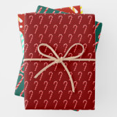 Red and Green Christmas Candy Cane Pattern ラッピングペーパーシート (インサイチュ)
