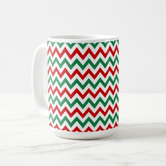 Red and Green Christmas Chevron Coffee Cup Mug コーヒーマグカップ (正面左)