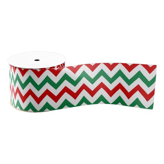 Red and Green Christmas Chevron Printed Ribbon グログランリボン (リール)