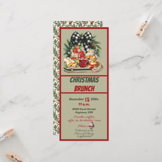 Red and Green Christmas Design Brunch Invitation 招待状 (正面/裏面インサイチュ)