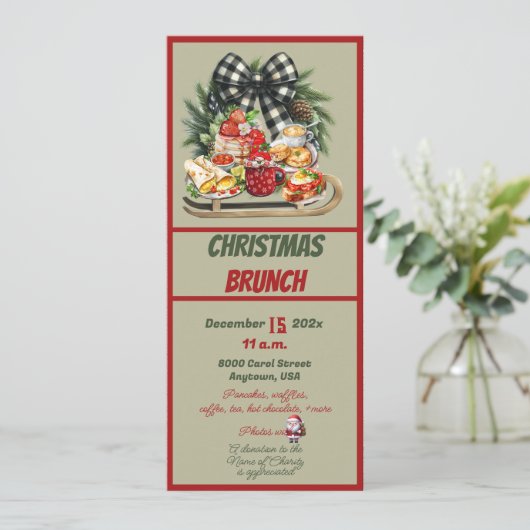 Red and Green Christmas Design Brunch Invitation 招待状 (スタンド正面)