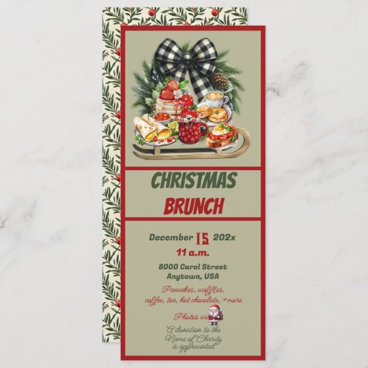 Red and Green Christmas Design Brunch Invitation 招待状 (正面/裏面)