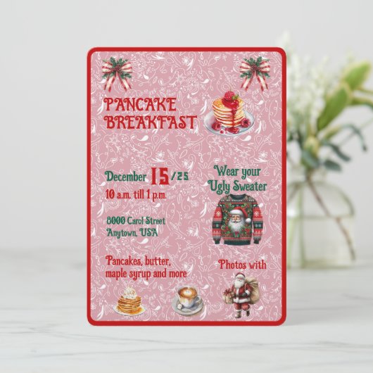 Red and Green Christmas Pancake Breakfast 招待状 (スタンド正面)