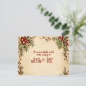 Red and Green Christmas Poinsettia Wedding インビテーションポストカード (スタンド正面)
