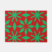 Red and Green Christmas Snowflakes Pattern ドアマット (正面)