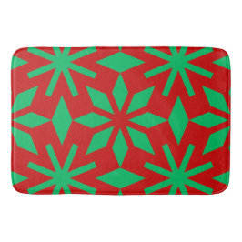 Red and Green Christmas Snowflakes Pattern バスマット