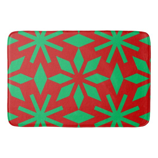 Red and Green Christmas Snowflakes Pattern バスマット (正面)