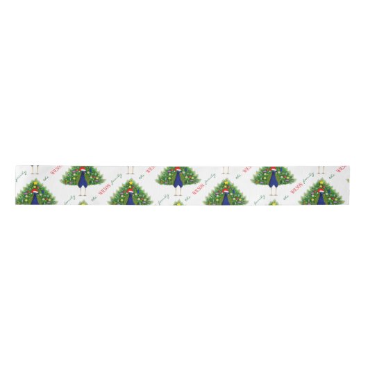 Red and Green Christmas Tree Peacock Pattern サテンリボン (正面)