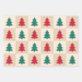 Red and Green Christmas Trees Pattern ラッピングペーパーシート (正面3)
