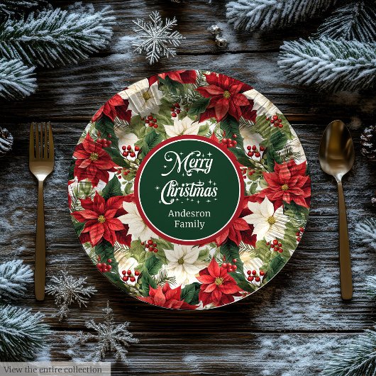Red and Green Christmas Wreath Chic Paper Plates  ペーパープレート