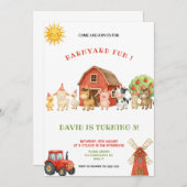 RED AND GREEN FARM BIRTHDAY PARTY INVITATION 招待状 (正面/裏面)