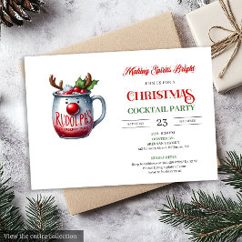 Red and green festive cocktails party invitation 招待状