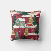 Red and Green Forest Christmas Village クッション (正面)