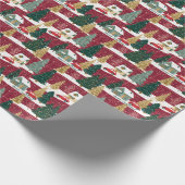Red and Green Forest Christmas Village ラッピングペーパー (角)