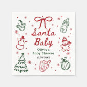 Red and Green Hand Drawn Christmas Baby Shower スタンダードカクテルナプキン (正面)
