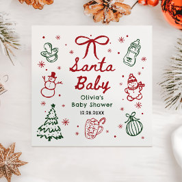 Red and Green Hand Drawn Christmas Baby Shower スタンダードカクテルナプキン