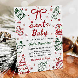 Red and Green Hand Drawn Christmas Baby Shower 招待状