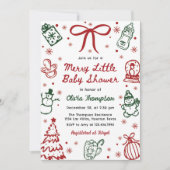 Red and Green Hand Drawn Merry Little Baby Shower  招待状 (正面)