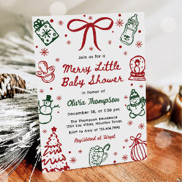 Red and Green Hand Drawn Merry Little Baby Shower  招待状