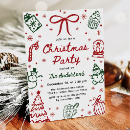 Red and Green Hand Drawn Quirky Christmas Party 招待状
