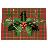 Red and Green Hawaiian Christmas Plaid Gift Bag ラージペーパーバッグ (正面)