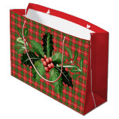 Red and Green Hawaiian Christmas Plaid Gift Bag ラージペーパーバッグ (裏面アングル)