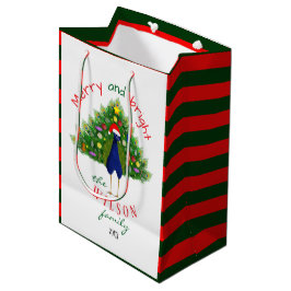 Red and Green Holiday Christmas Tree Peacock  ミディアムペーパーバッグ