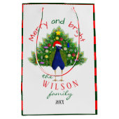 Red and Green Holiday Christmas Tree Peacock ミディアムペーパーバッグ (正面)