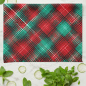 Red and green holiday plaid キッチンタオル (折り畳み)