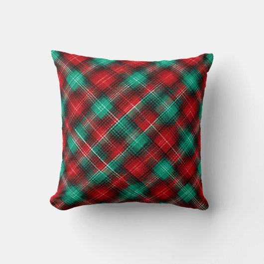 Red and green holiday plaid クッション (正面)