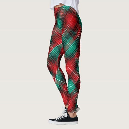 Red and green holiday plaid レギンス (左)