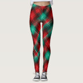 Red and green holiday plaid レギンス (正面)