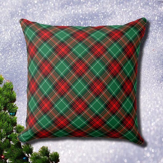 Red and Green Holiday Plaid Throw Pillow クッション