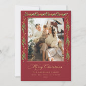 Red and Green Holly Garland Christmas Photo Card 招待状 (正面)