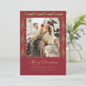 Red and Green Holly Garland Christmas Photo Card 招待状 (スタンド正面)