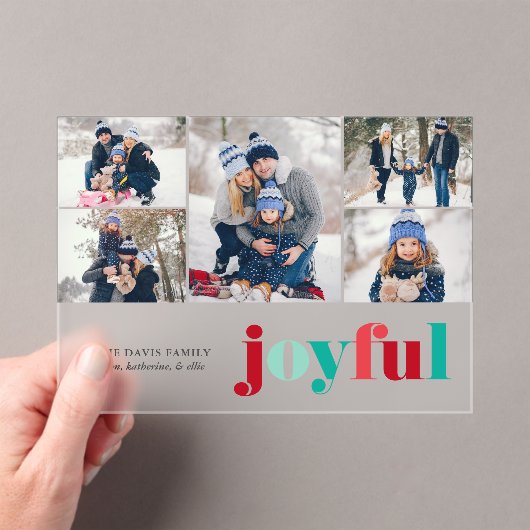 Red and Green "Joyful" Gallery of 5 Christmas アクリル招待状 (インサイチュ (ポータブル))