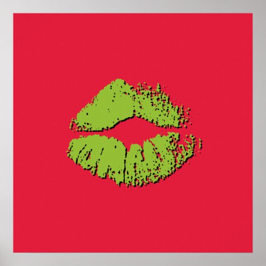 Red and Green Kissing Lips ポスター (正面)