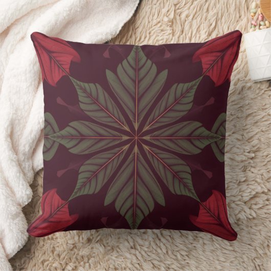 Red and Green Leaf Square Throw Pillow クッション (ブランケット)