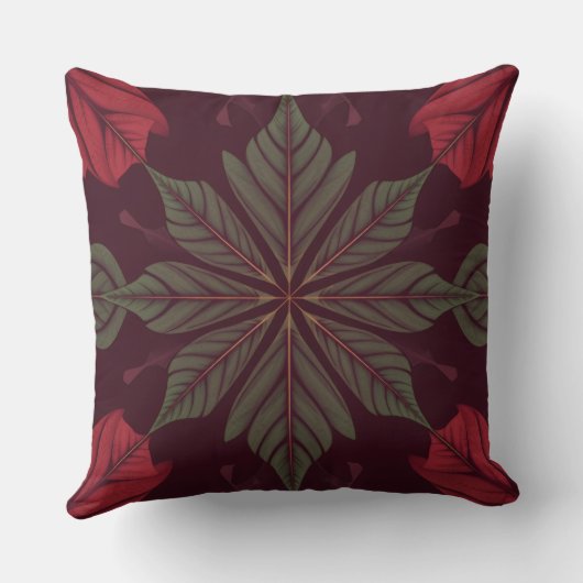 Red and Green Leaf Square Throw Pillow クッション (裏面)