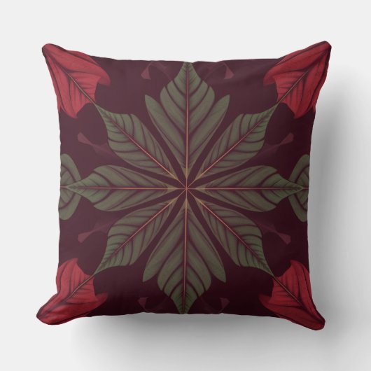 Red and Green Leaf Square Throw Pillow クッション (正面)