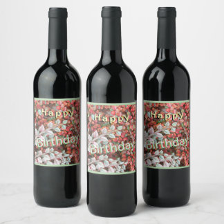 Red and Green Leaves Happy Birthday Wine Labels ワインラベル