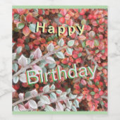 Red and Green Leaves Happy Birthday Wine Labels ワインラベル (シングルラベル)