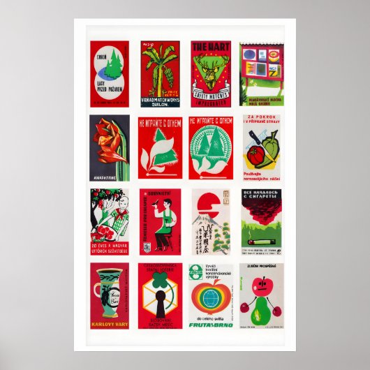 Red and Green Matchbox Label Collage, color ポスター (正面)