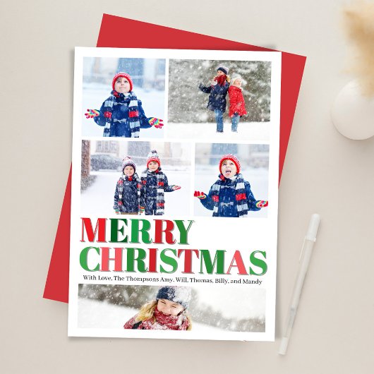 Red and Green Merry Christmas Photo シーズンカード